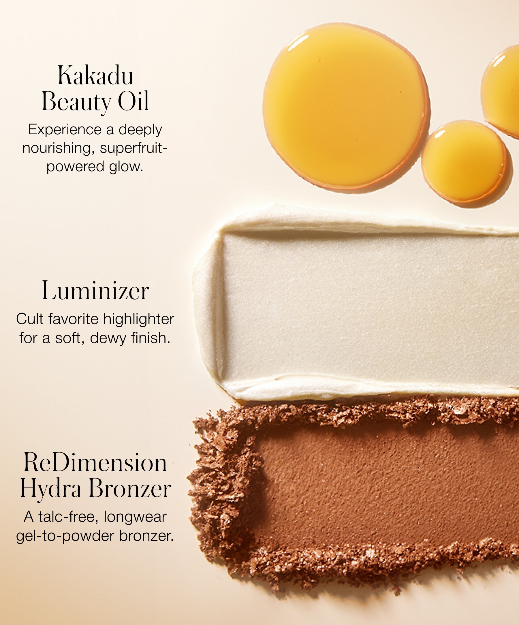 The Golden Glow Kit: Kakadu Beauty Oil, Luminizer, ReDimension Bronzer ingredients and benefits