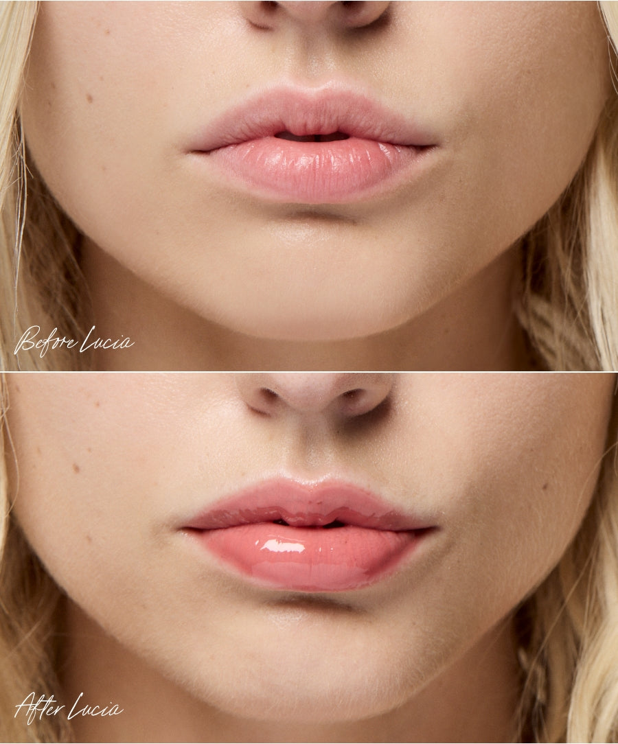 Legendary Lip Oil before vs after lucia