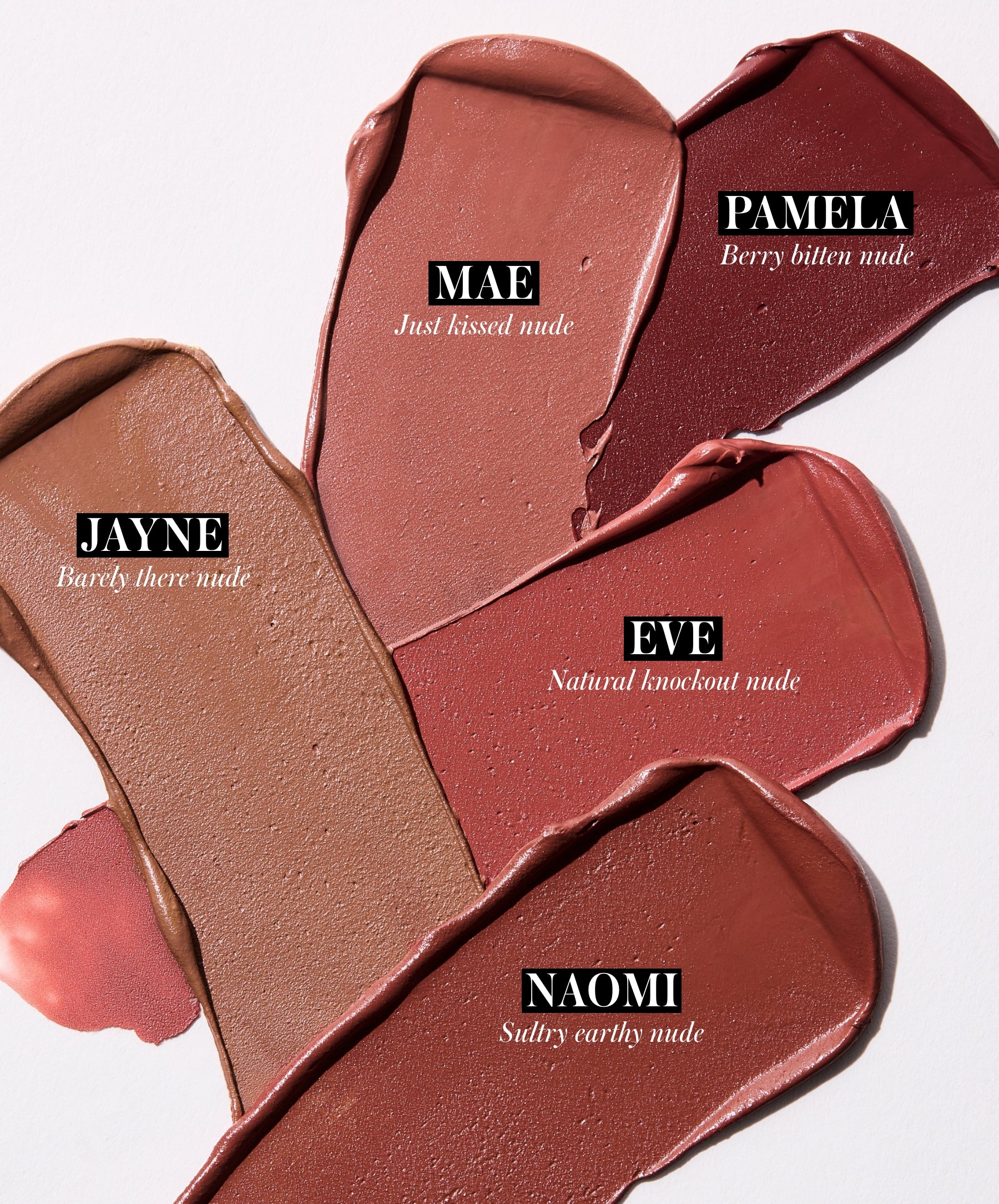 Swatches of Legendary Serum Lipstick: The Nudes shades